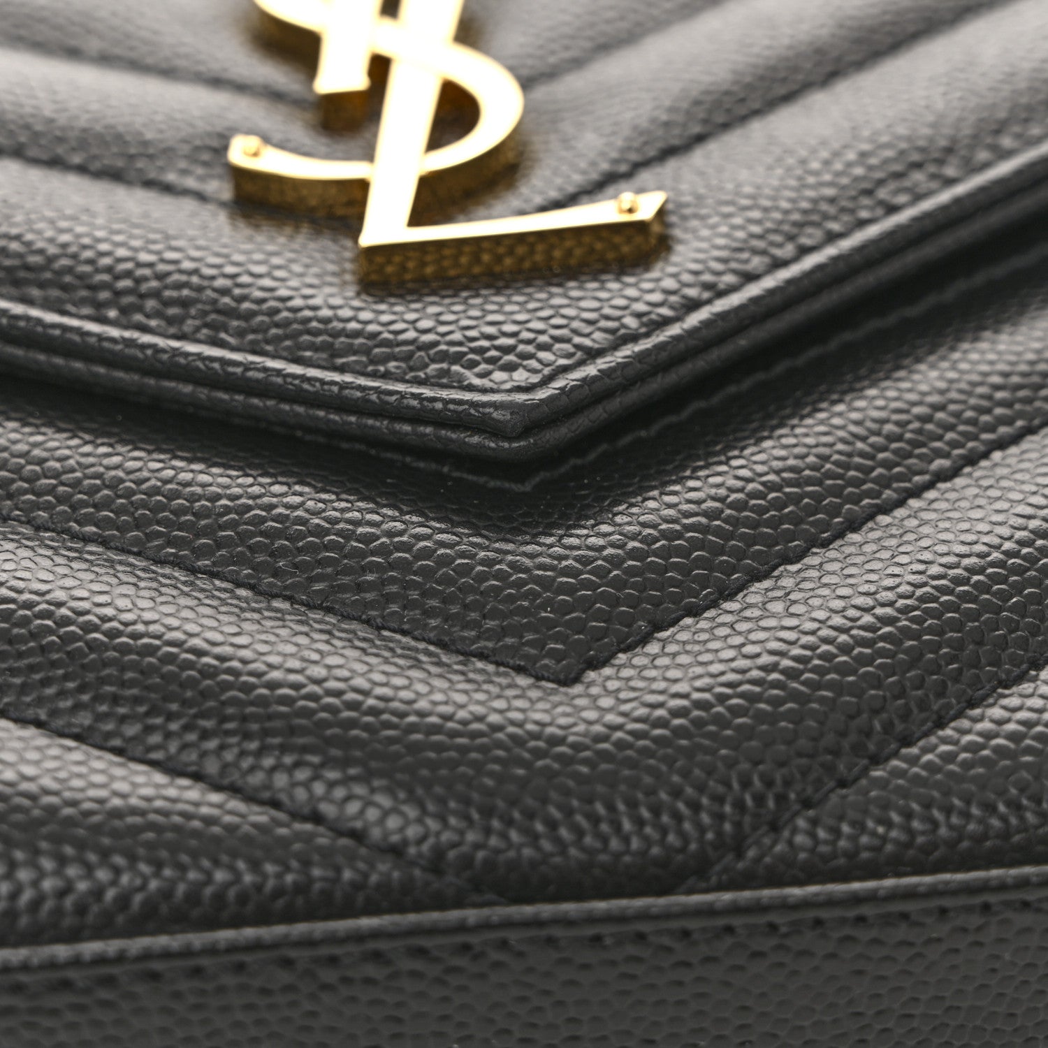 Saint Laurent Grain De Poudre Matelasse Chevron Monogram Chain Wallet Black 12 of 13