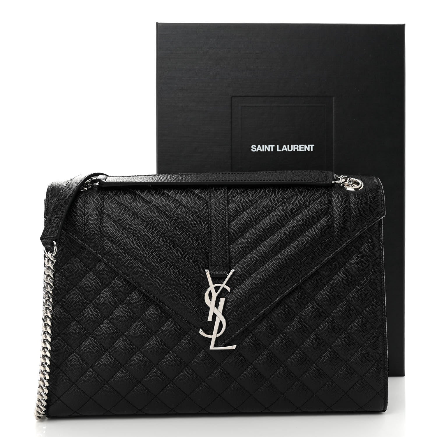 Saint Laurent Grain De Poudre Textured Mixed Matelasse Large Triquilt Monogram Satchel Black 10 of 10