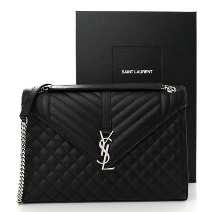 Saint Laurent Grain De Poudre Textured Mixed Matelasse Large Triquilt Monogram Satchel Black 10 of 10