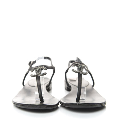 Chanel Lambskin Crystal CC Thong Sandals 36 Black 2 of 11