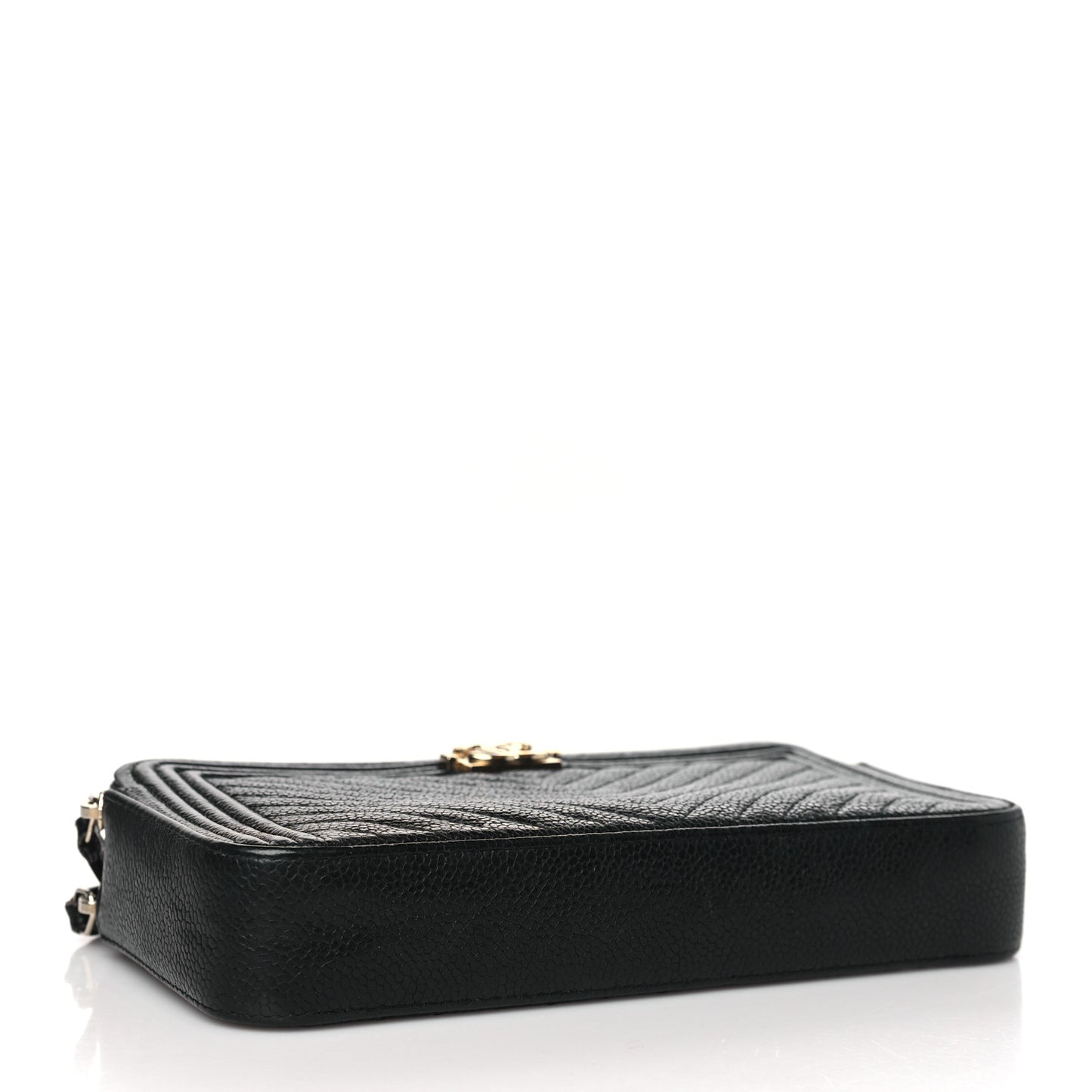 Caviar Chevron Small Boy Clutch With Chain Black
