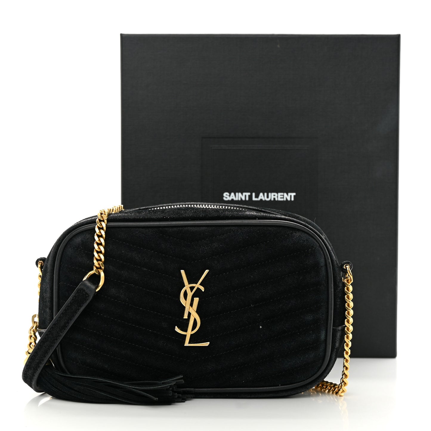 Suede Matelasse Monogram Mini Lou Camera Bag Black