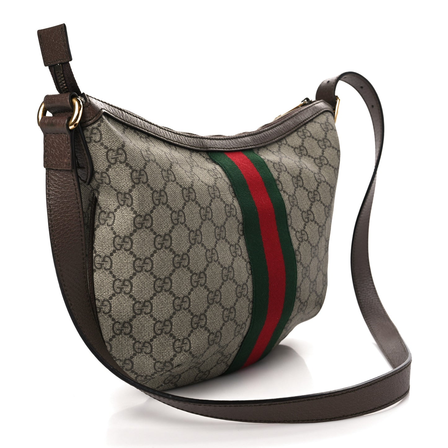 GG Supreme Monogram Web Small Ophidia Half Moon Hobo Brown