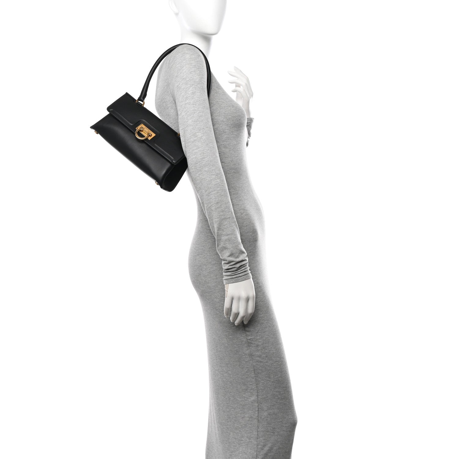 Salvatore Ferragamo Calfskin Trifolio Swing Top Handle Bag Black 2 of 10
