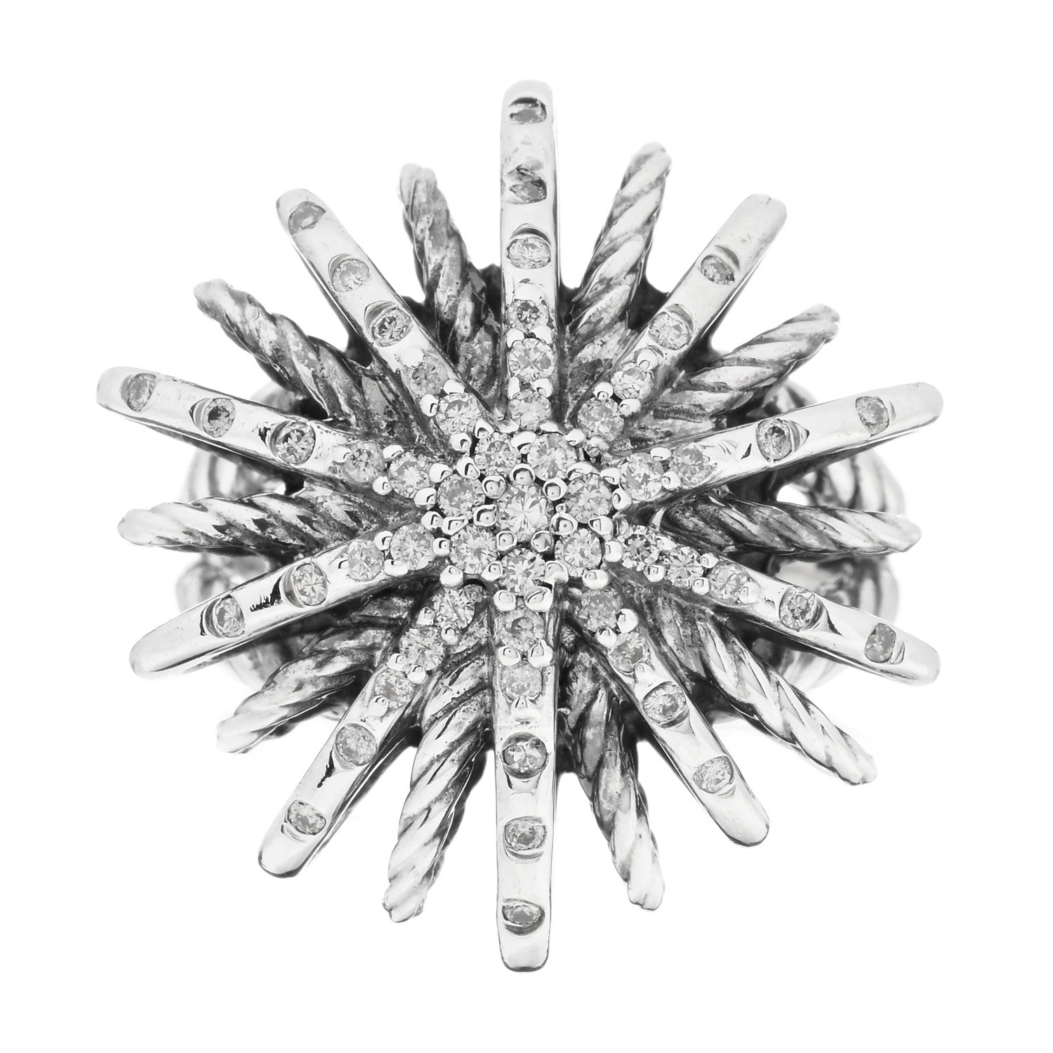 David Yurman Sterling Silver Diamond 25mm Starburst Ring 53 6.5 1 of 4