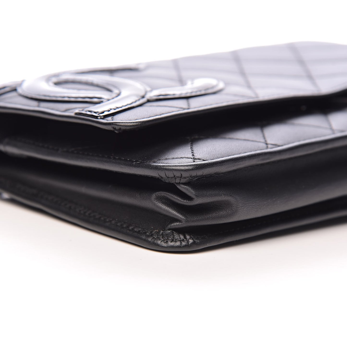 Calfskin Quilted Cambon Wallet On Chain WOC Black