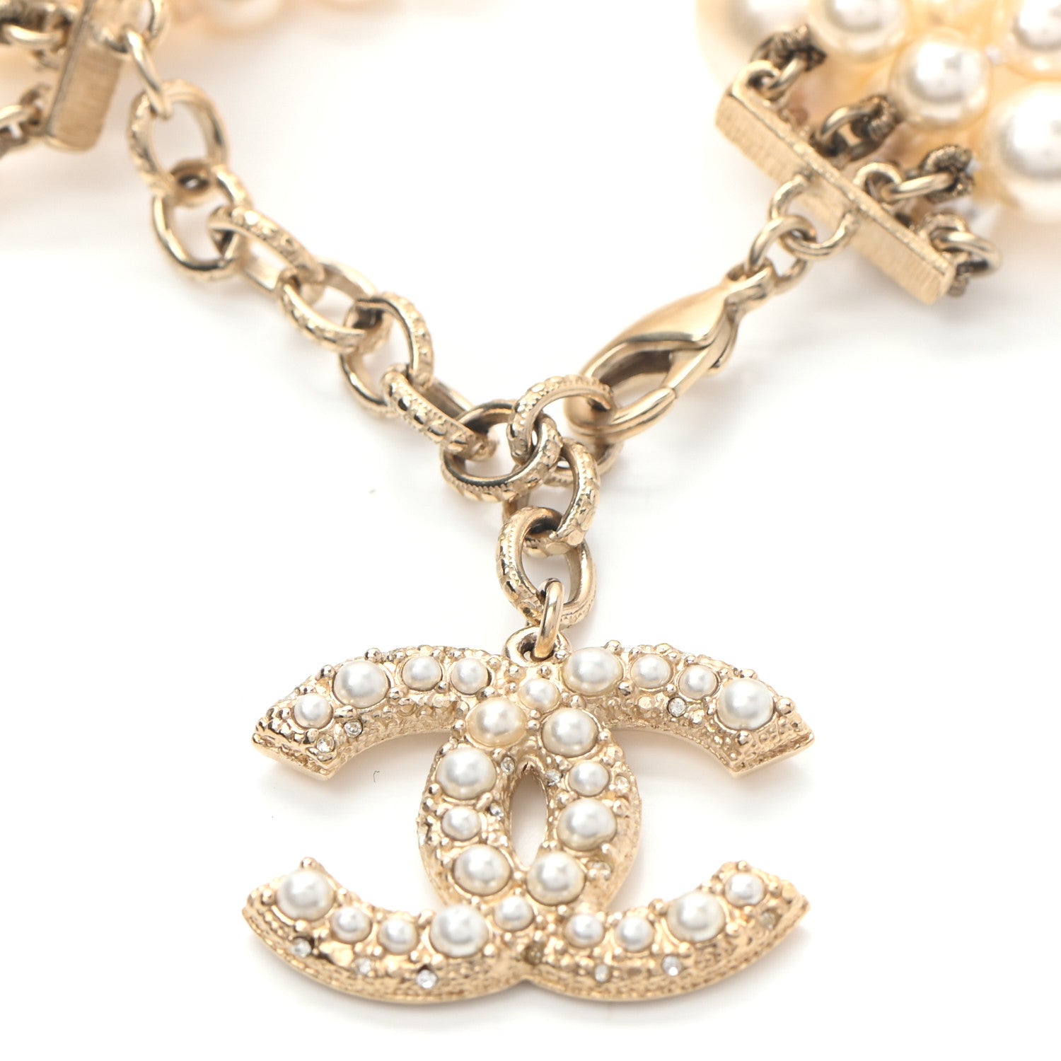 Chanel Graduated Pearl Crystal CC Multi Strand Bracelet Gold 4 of 5