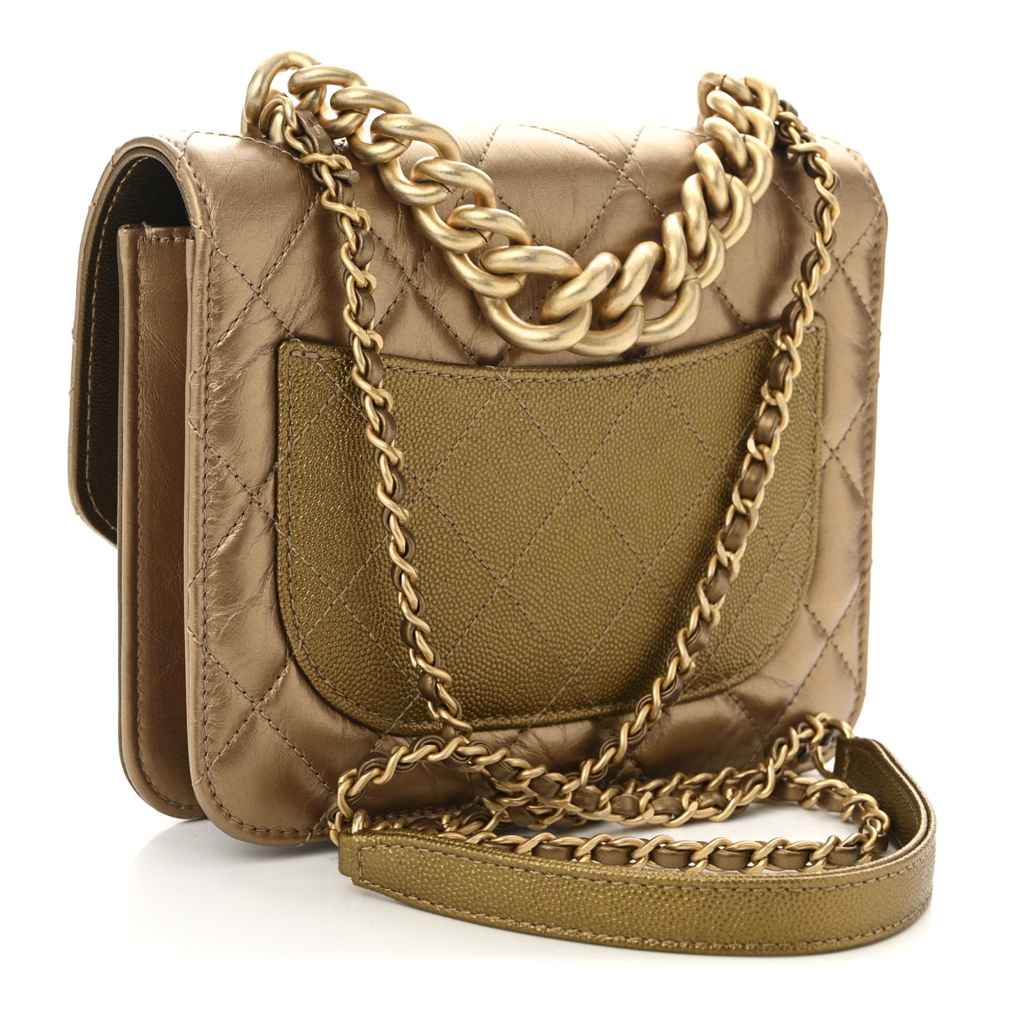 Metallic Calfskin Caviar Quilted Mini Chain Handle Flap Gold