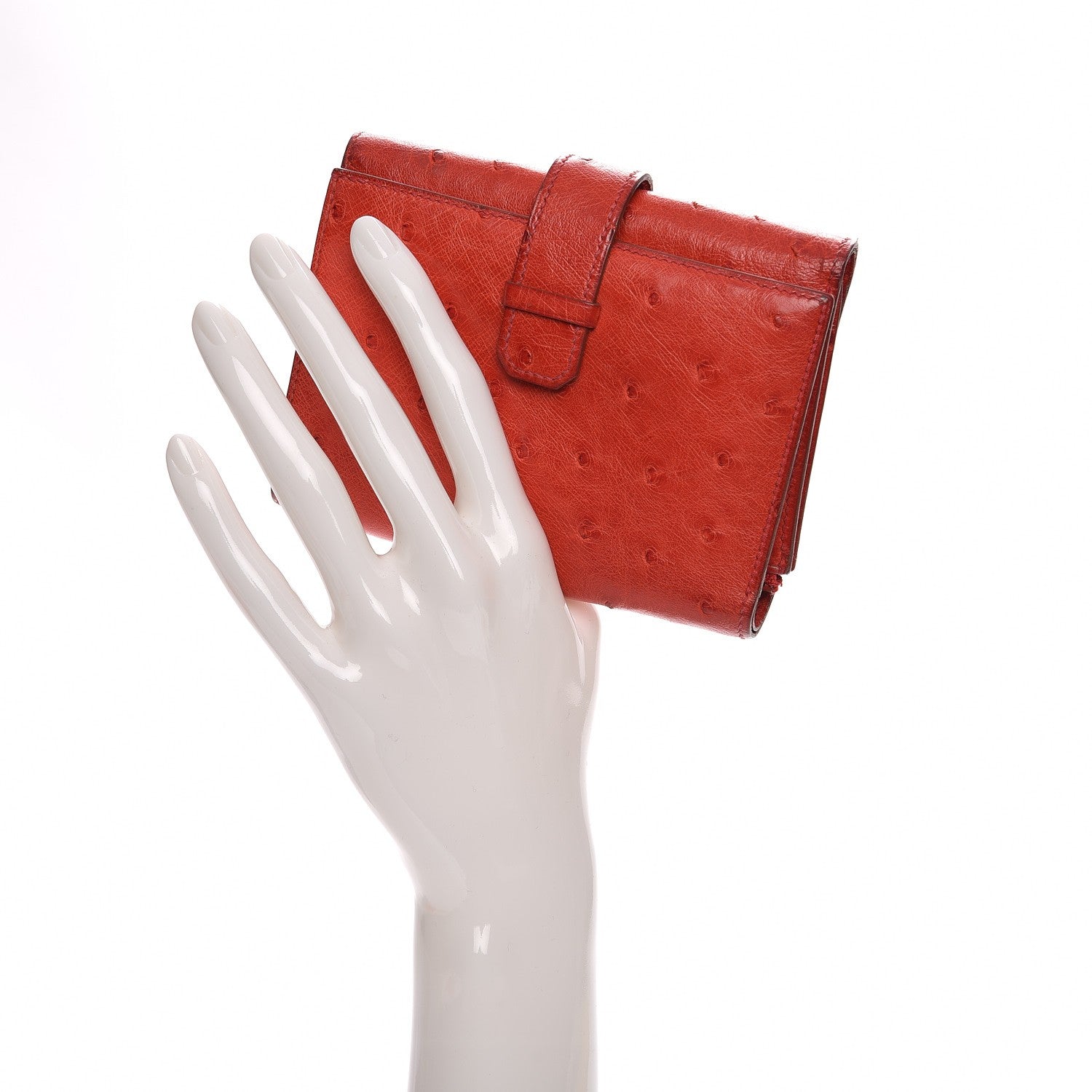Hermes Ostrich Mini Tri-Fold Compact Wallet Rouge Vif 7 of 14