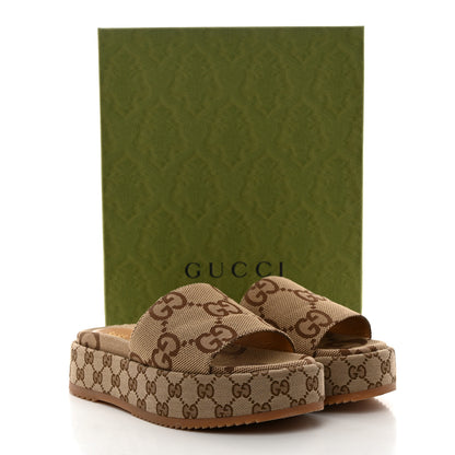 Gucci Monogram Maxi GG Angelina Platform 55mm Slide Sandals 40 Camel Ebony 10 of 10