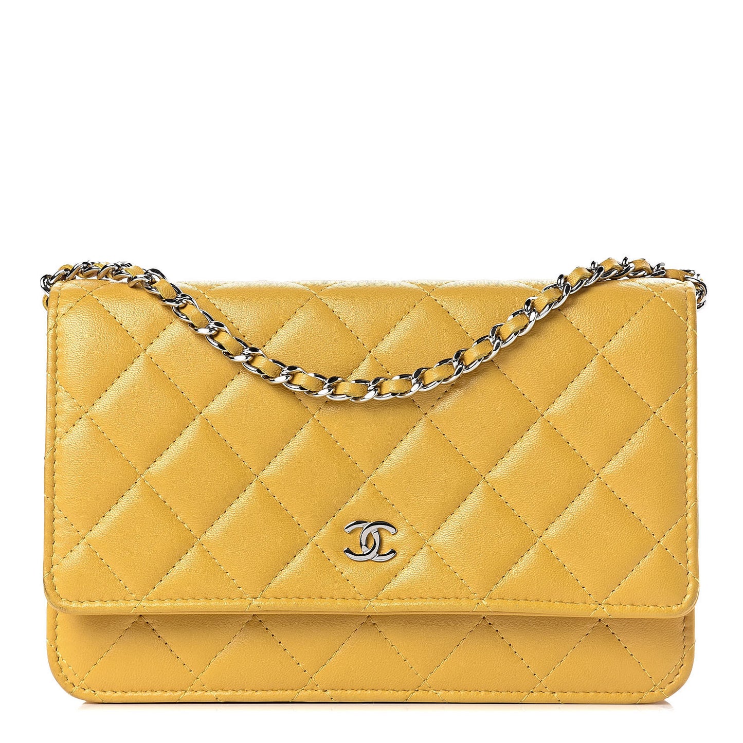 Lambskin Quilted Wallet on Chain WOC Yellow