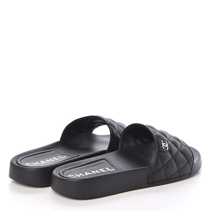 Chanel Lambskin Quilted CC Mules Sandals 37 Black 4 of 8