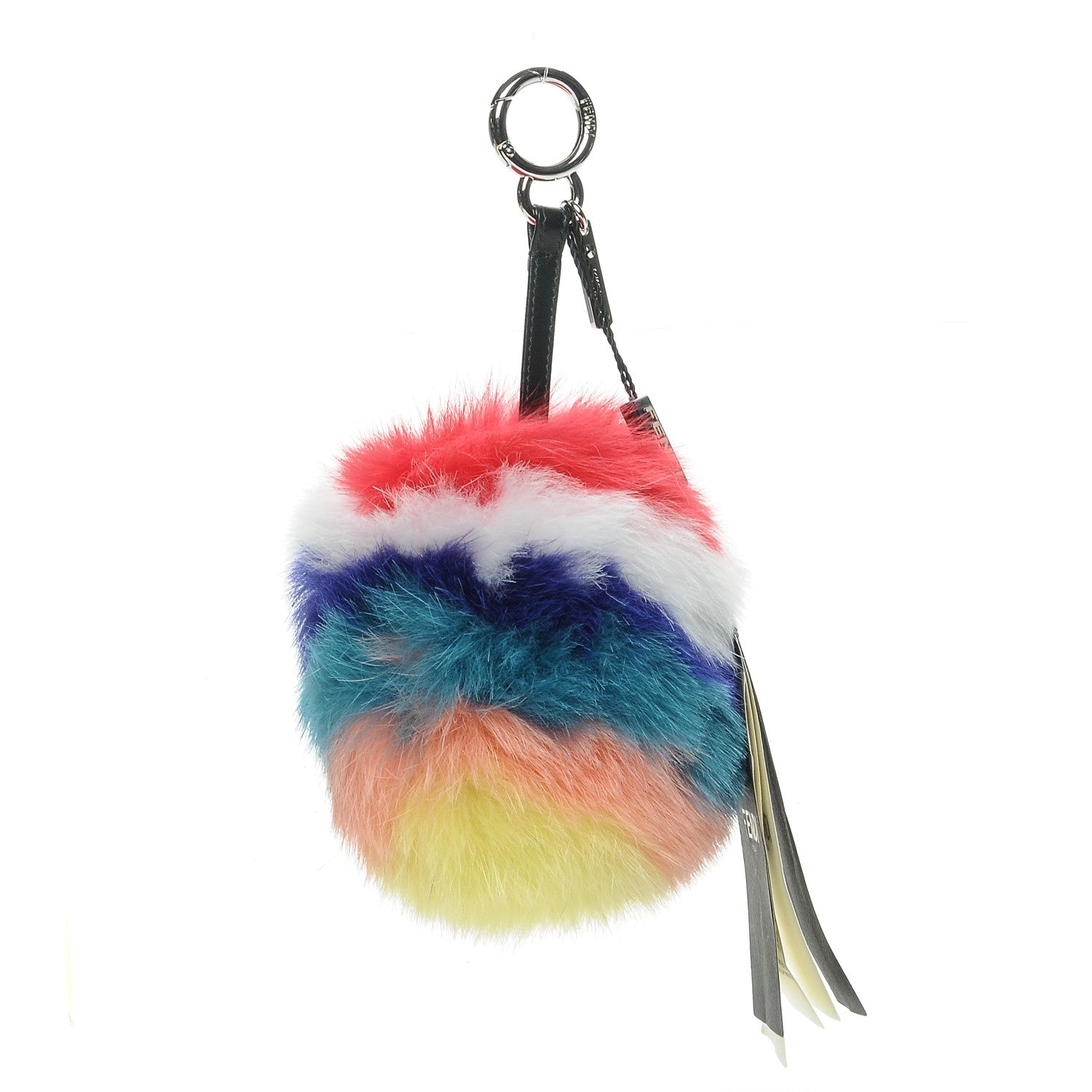 Fendi Fox Fur Shiny Nappa Rainbow Pom Pom Bag Charm Rosso Multicolor Black 1 of 4