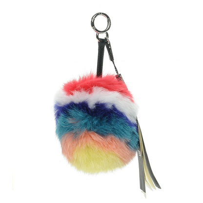 Fendi Fox Fur Shiny Nappa Rainbow Pom Pom Bag Charm Rosso Multicolor Black 1 of 4