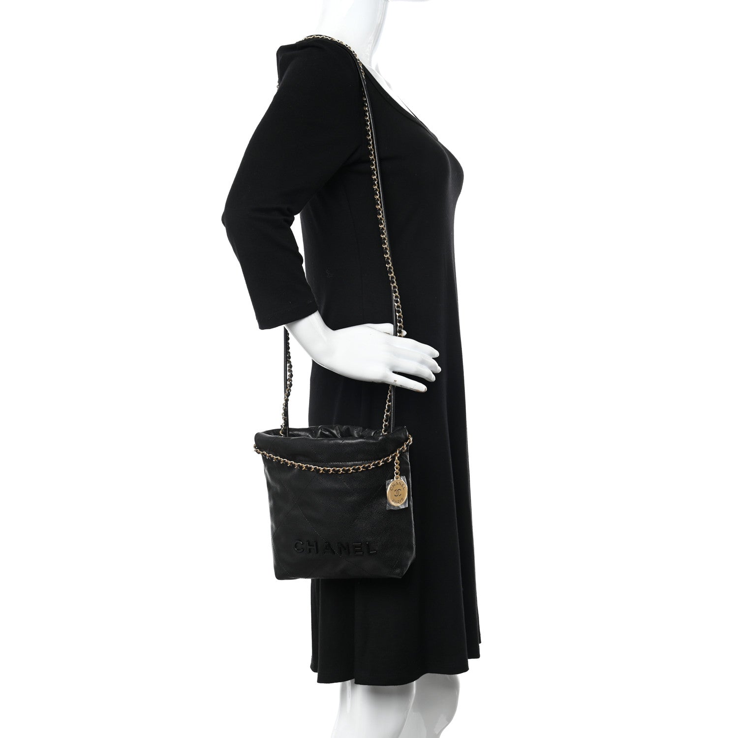 Chanel Shiny Caviar Quilted Monochrome Mini Chanel 22 Black 2 of 11