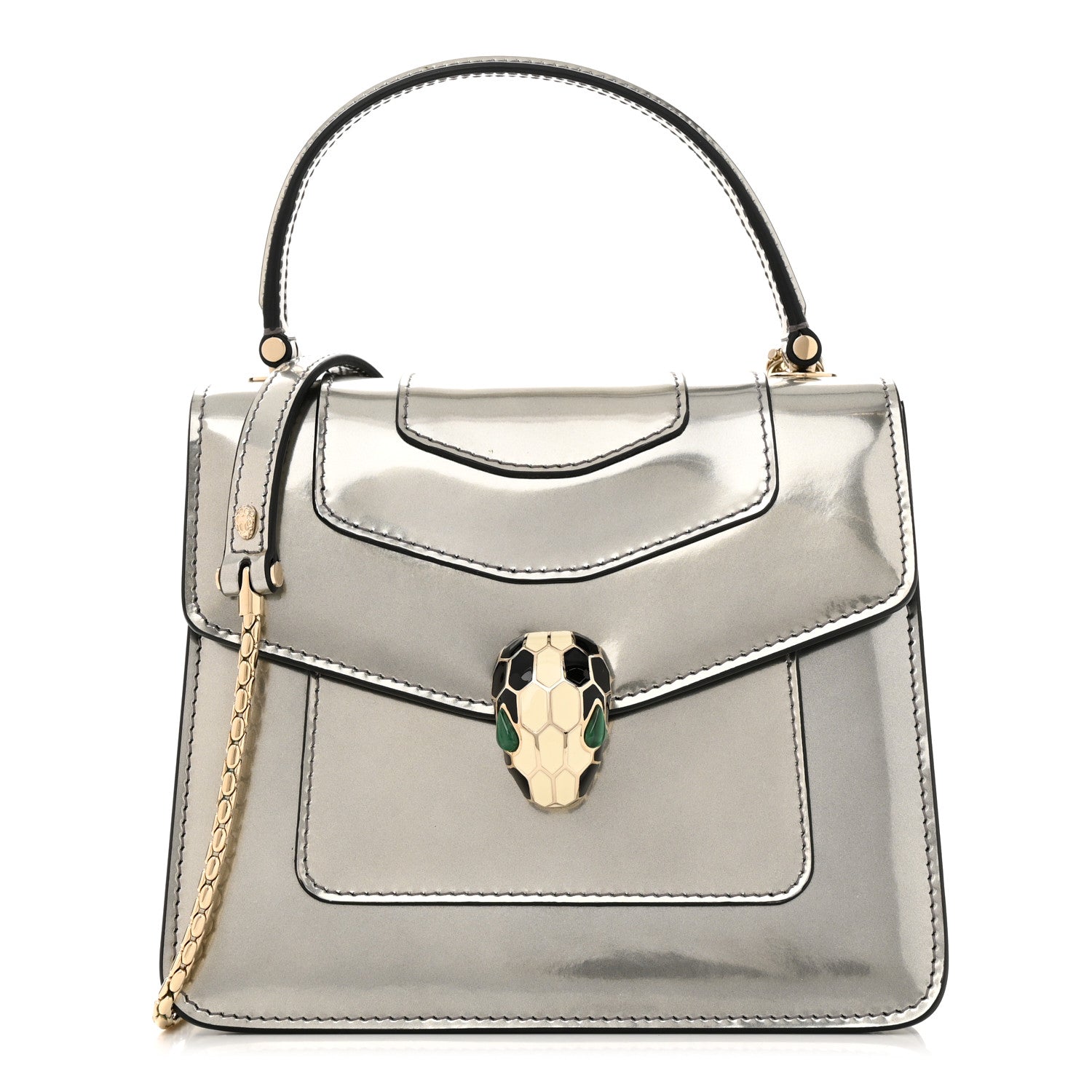 Bulgari Metallic Calfskin Serpenti Forever Top Handle Silver 3 of 12