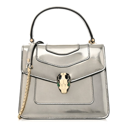 Bulgari Metallic Calfskin Serpenti Forever Top Handle Silver 3 of 12