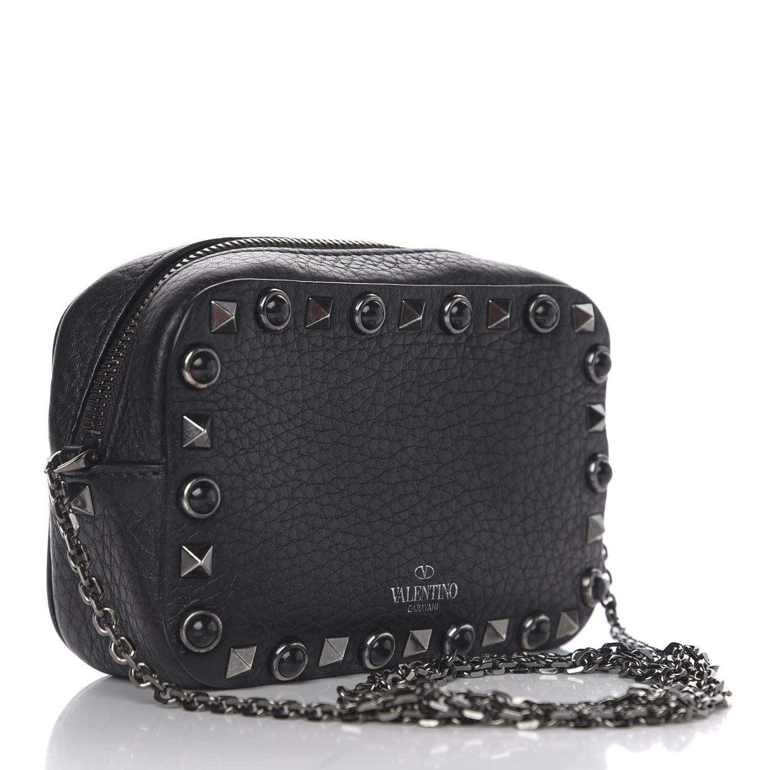 Valentino Garavani Calfskin Small Rockstud Rolling Chain Camera Crossbody Bag Black 2 of 8
