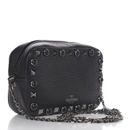 Valentino Garavani Calfskin Small Rockstud Rolling Chain Camera Crossbody Bag Black 2 of 8