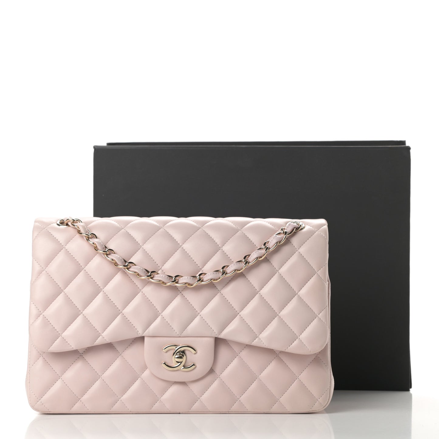 Lambskin Quilted Jumbo Double Flap Light Pink