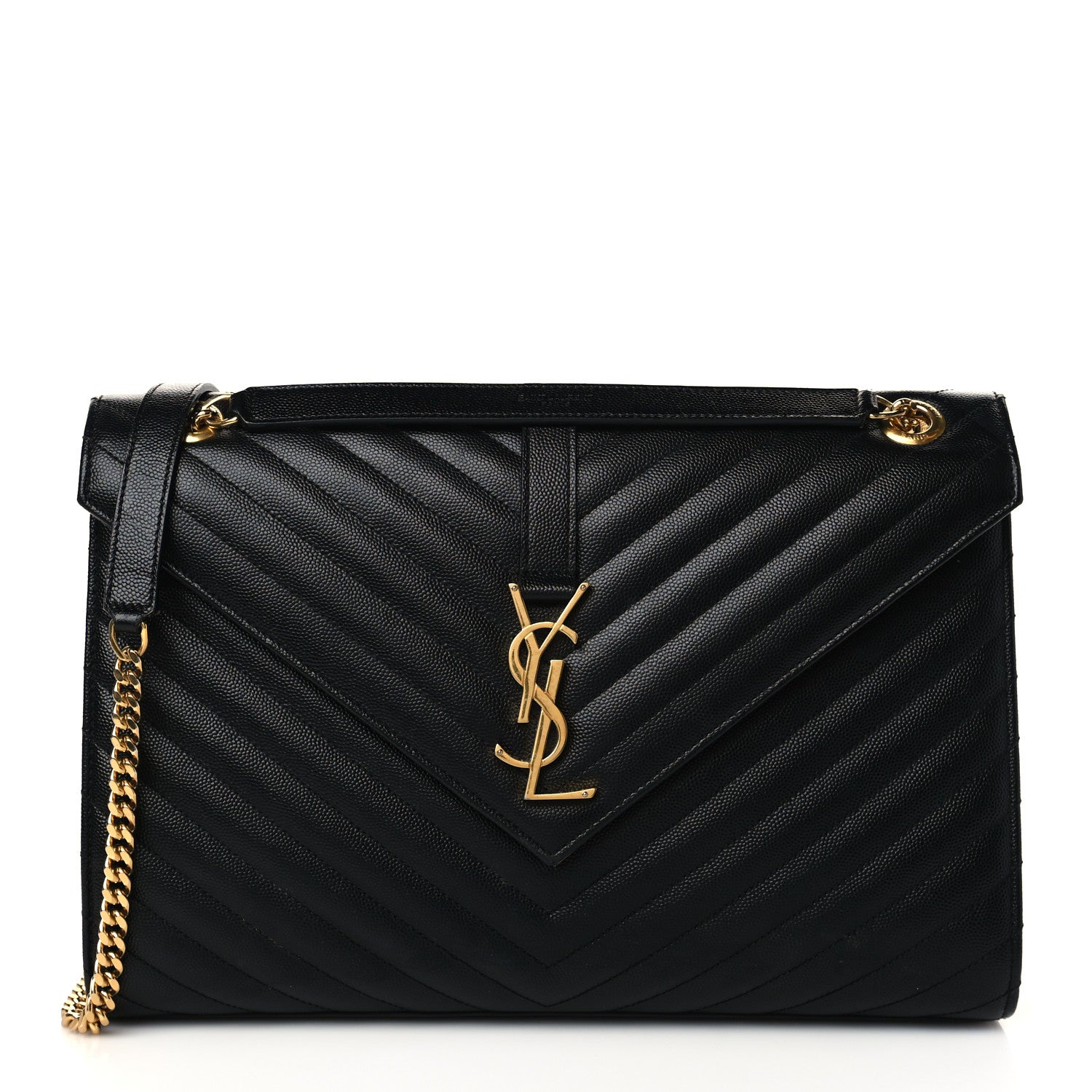 Saint Laurent Grain De Poudre Matelasse Chevron Large Monogram Satchel Black 1 of 6