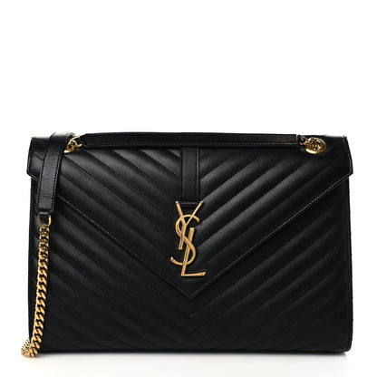Saint Laurent Grain De Poudre Matelasse Chevron Large Monogram Satchel Black 1 of 6