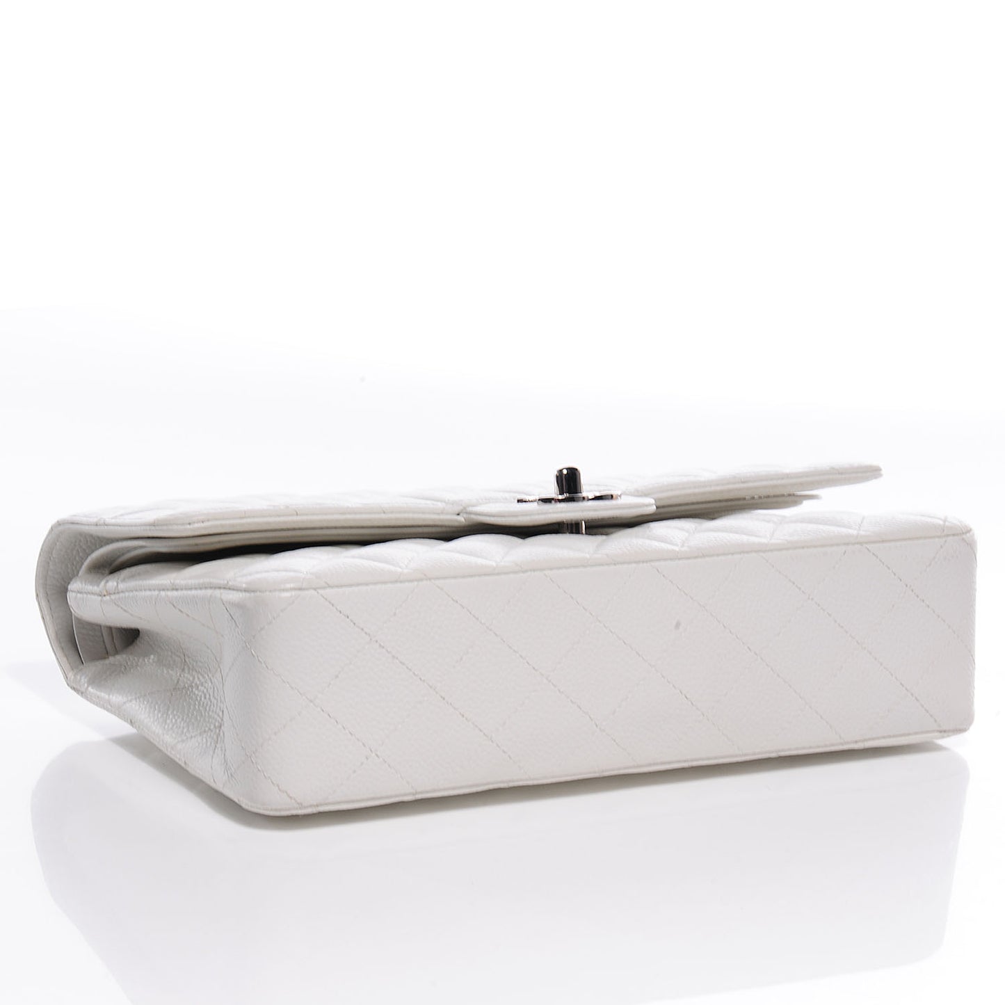 Caviar Quilted Medium Double Flap White