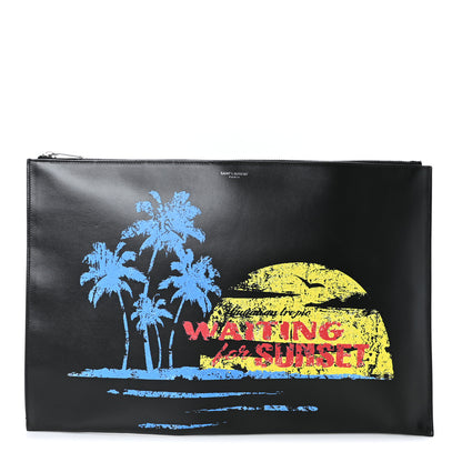Saint Laurent Calfskin Waiting for Sunset Large Sac De Jour Carryall Pouch Black 1 of 6