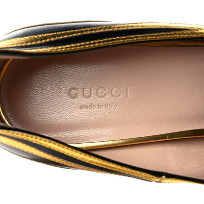 Gucci Metallic Nappa Inlay GG Marmont Fringe 105mm Loafer Pumps 41 Gold Black 7 of 10