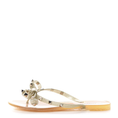 Valentino Garavani PVC Jelly Glitter Rockstud Bow Thong Sandals 37 Oro 1 of 7