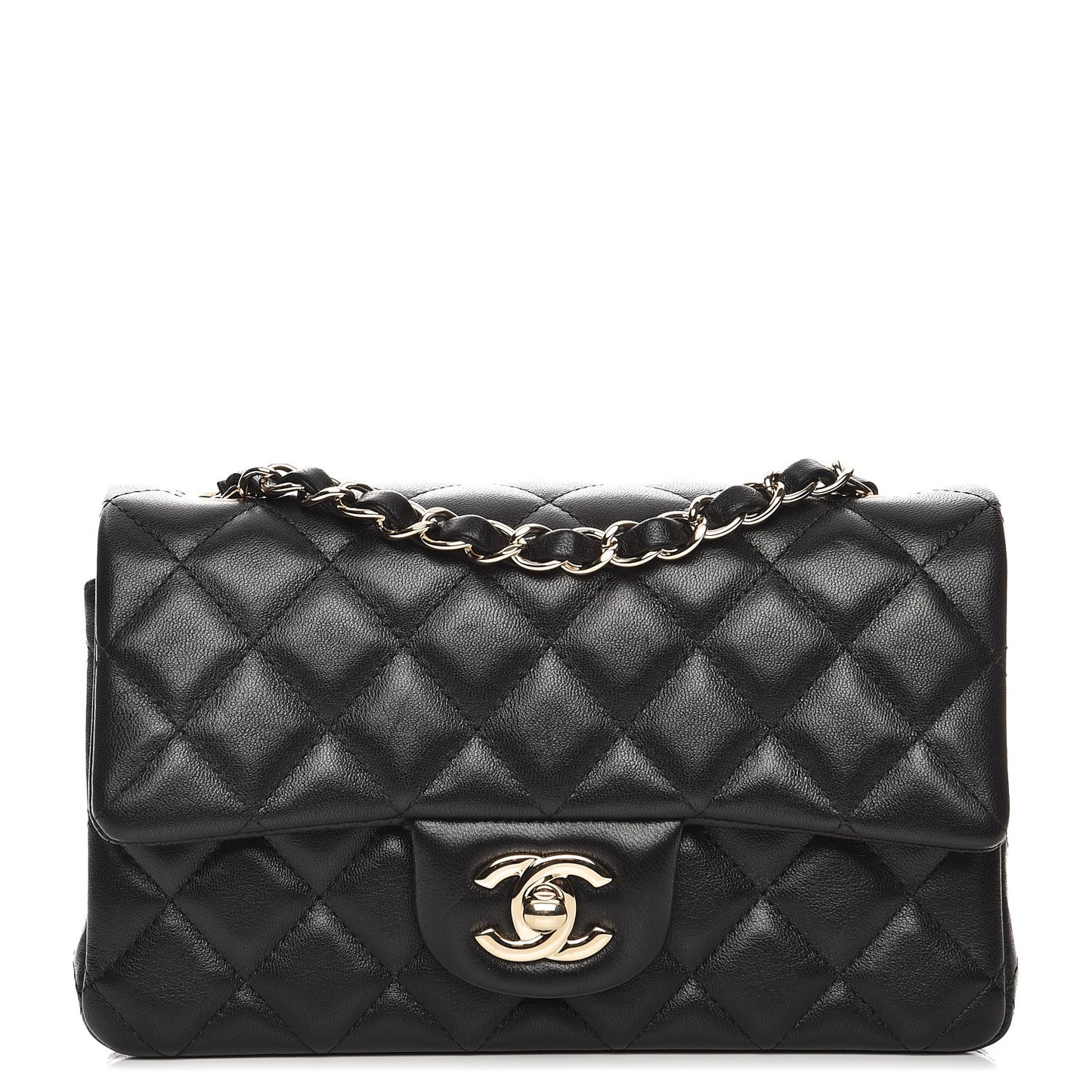 Lambskin Quilted Mini Rectangular Flap Black