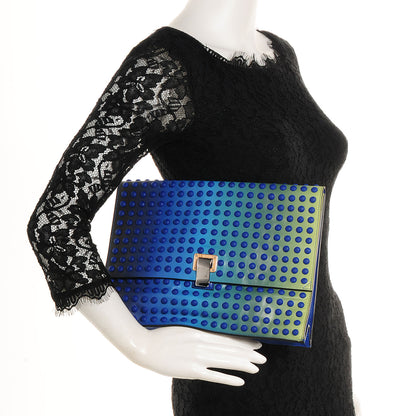 Proenza Schouler Leather Studded Large Ombre Lunch Bag Clutch Blue Green 2 of 8