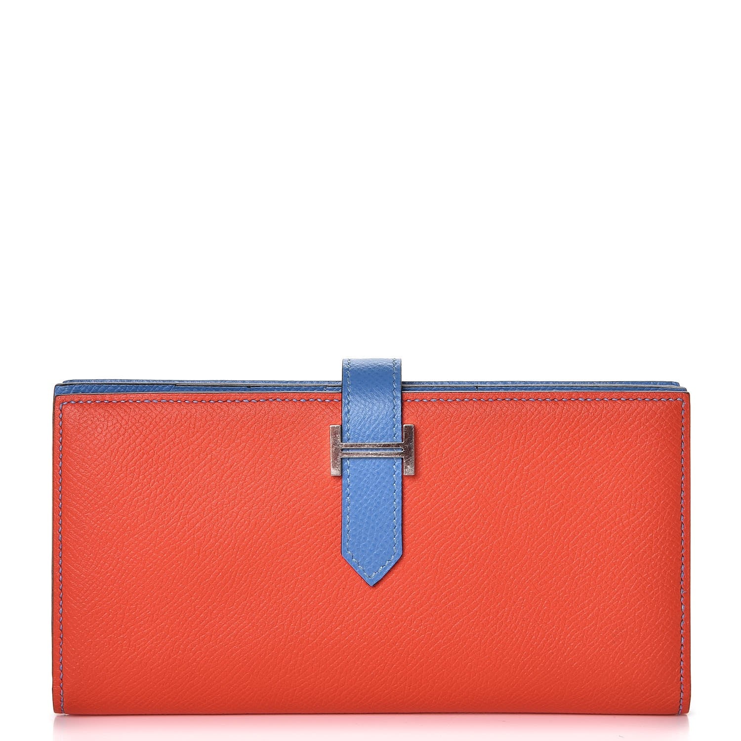 Hermes Epsom Bicolor Bearn Gusset Wallet Orange Poppy Bleu Paradis 1 of 10