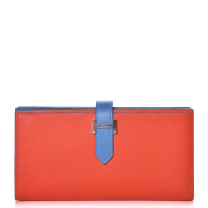 Hermes Epsom Bicolor Bearn Gusset Wallet Orange Poppy Bleu Paradis 1 of 10