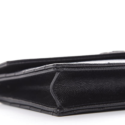 Saint Laurent Grain De Poudre Matelasse Chevron Monogram Envelope Chain Wallet Black 9 of 10