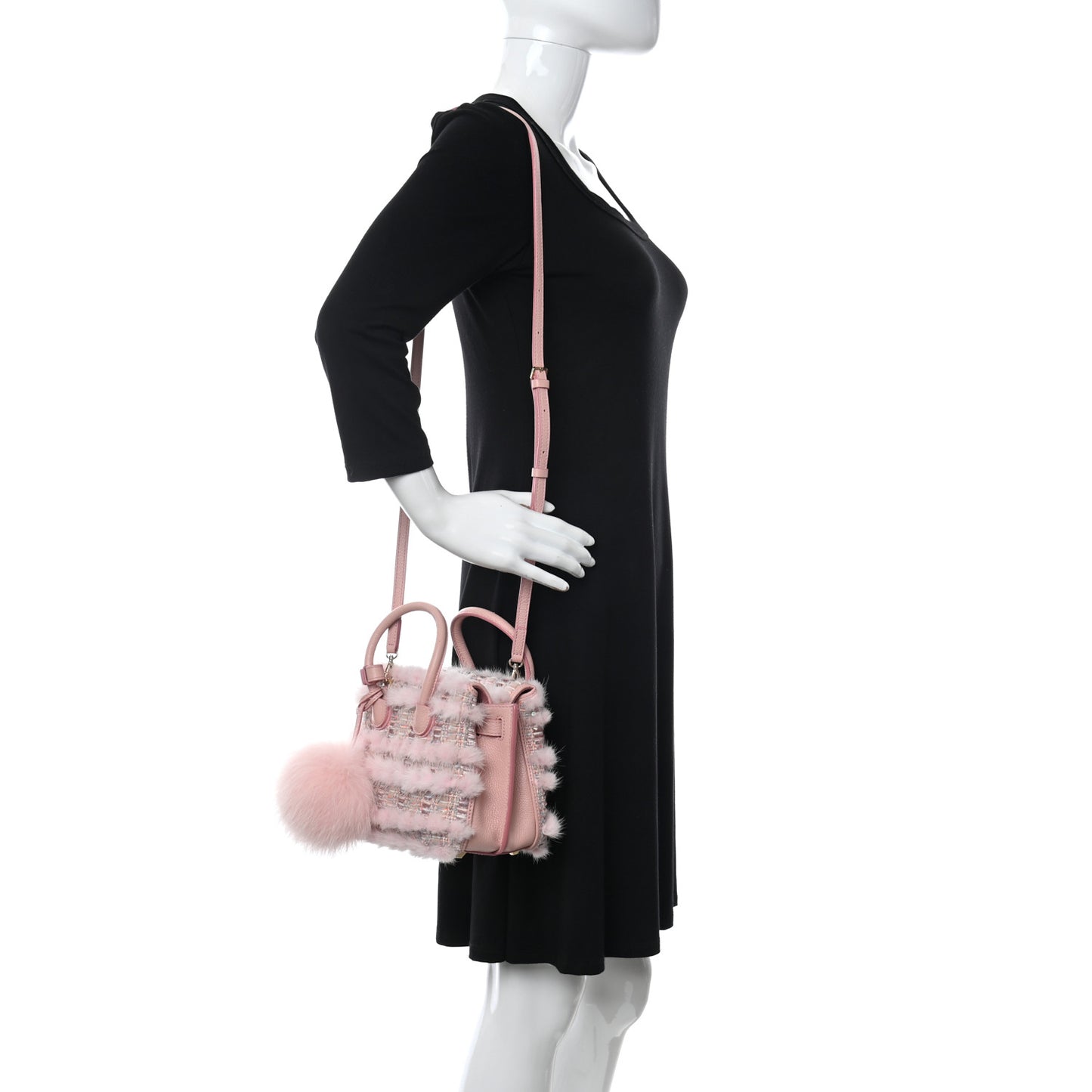 Tweed Mink Fur Sequin Mini Tote Pink Blush