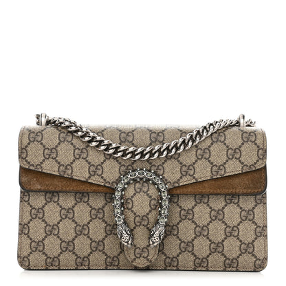 Gucci GG Supreme Monogram Suede Crystal Small Dionysus Shoulder Bag Beige Ebony Taupe 1 of 12