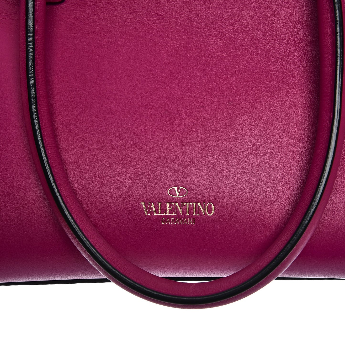 Vitello Small Rockstud Double Handle Tote Fuxia