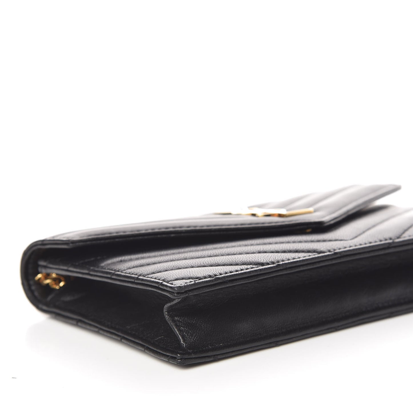 Calfskin Matelasse Chevron Monogram Envelope Chain Wallet Black