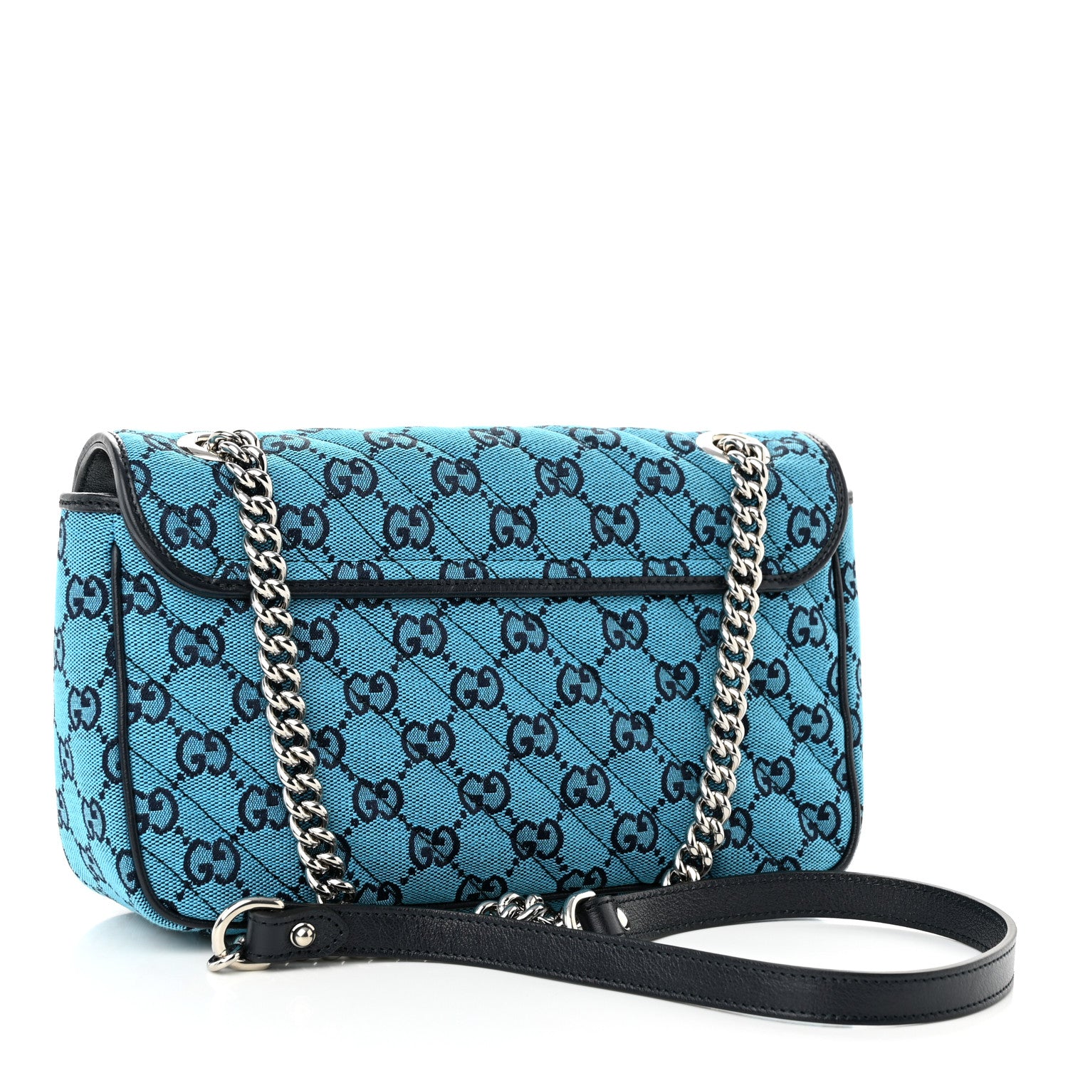 Gucci Monogram Multicolor Matelasse Diagonal Small GG Marmont Shoulder Bag Light Blue 3 of 10