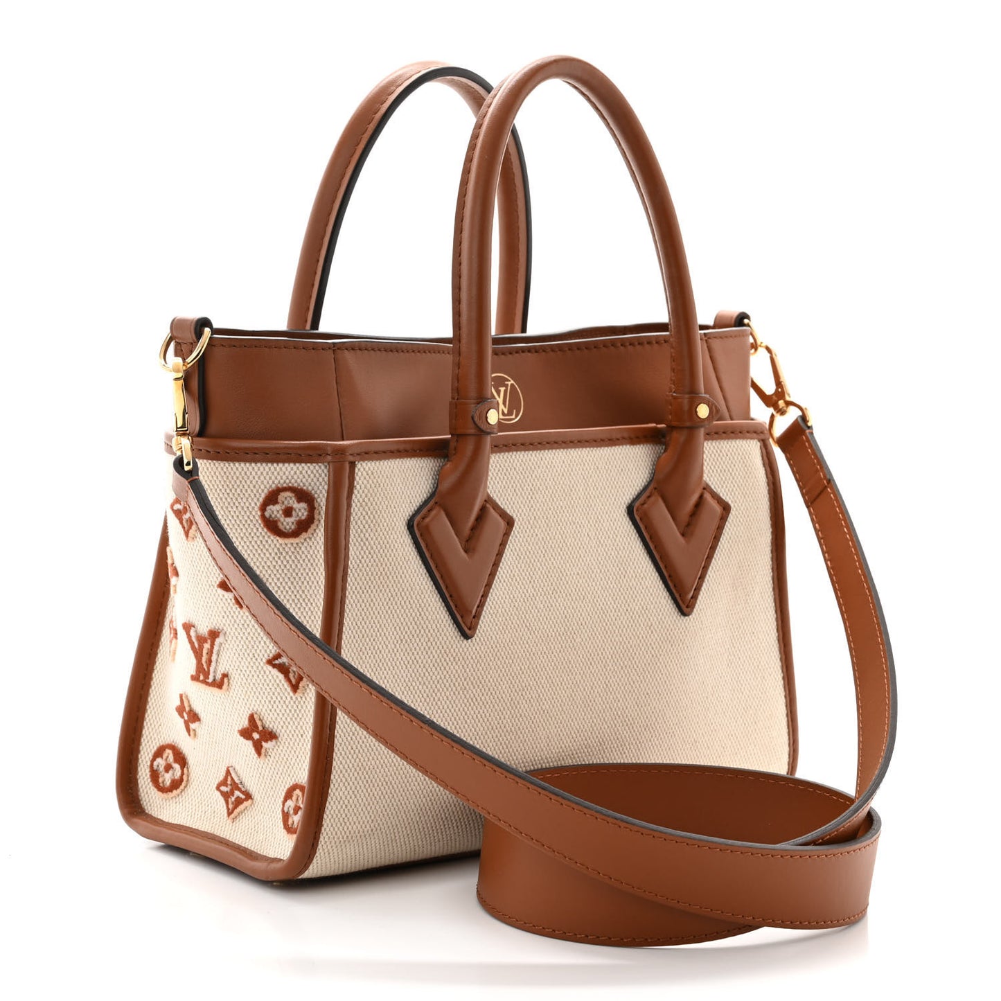 Canvas Calfskin Monogram On My Side PM Caramel Tan