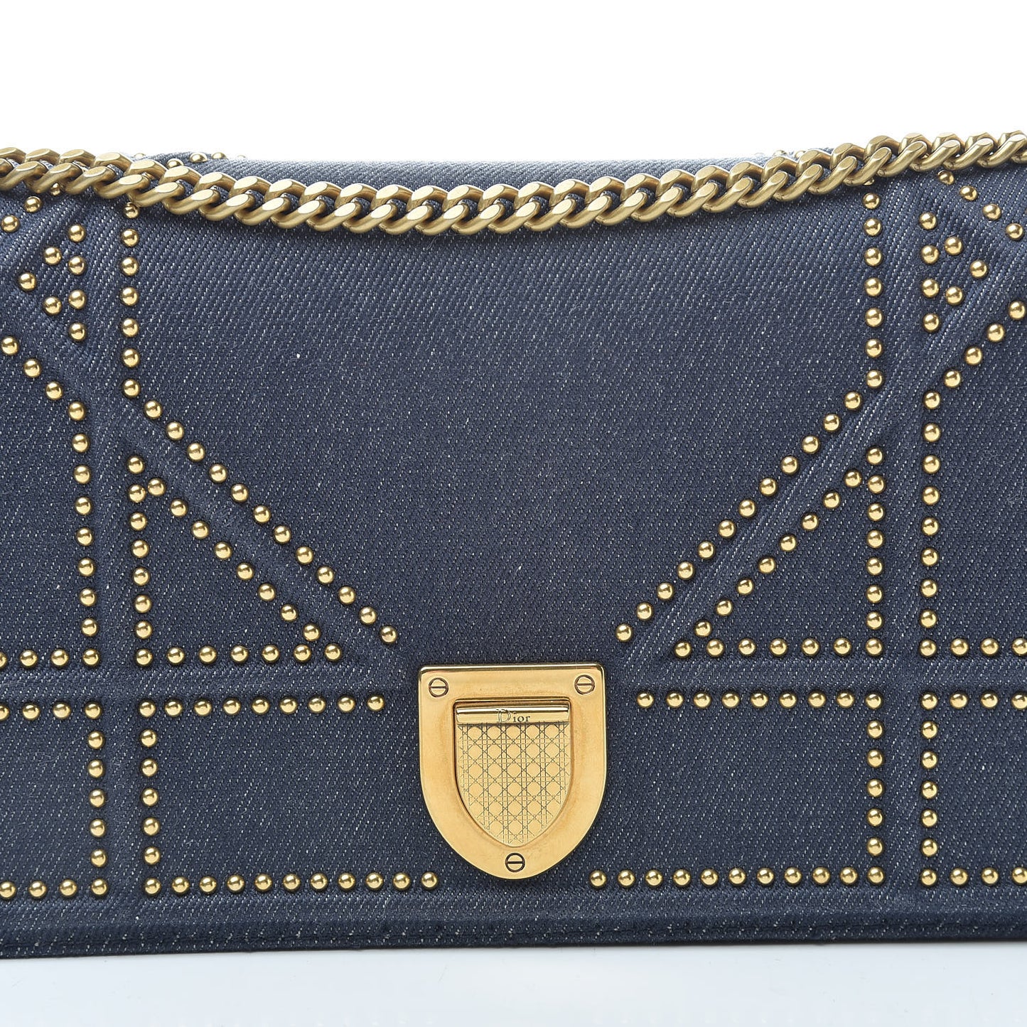 Denim Studded Wallet on Chain Pouch Blue
