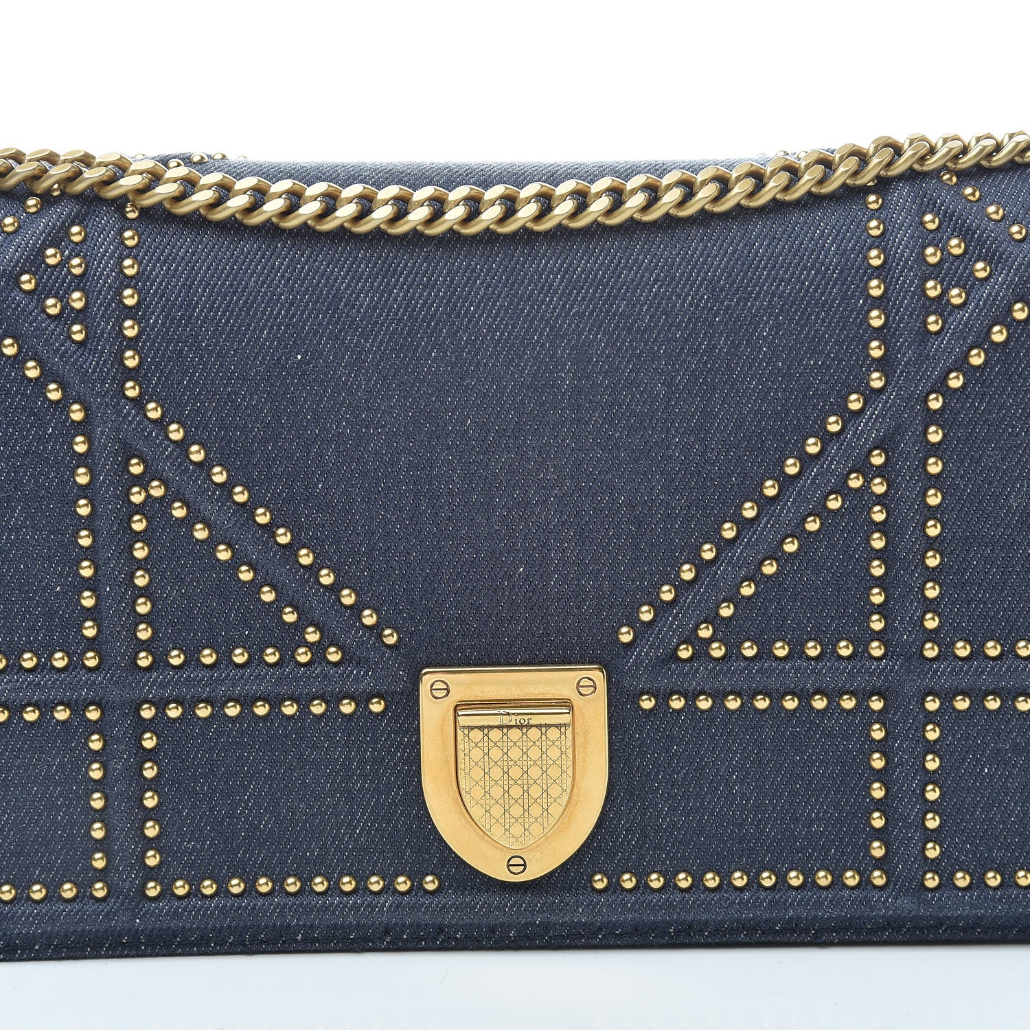 Christian Dior Denim Studded Wallet on Chain Pouch Blue 9 of 12