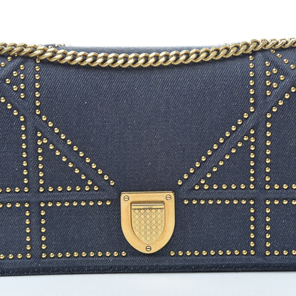 Christian Dior Denim Studded Wallet on Chain Pouch Blue 9 of 12
