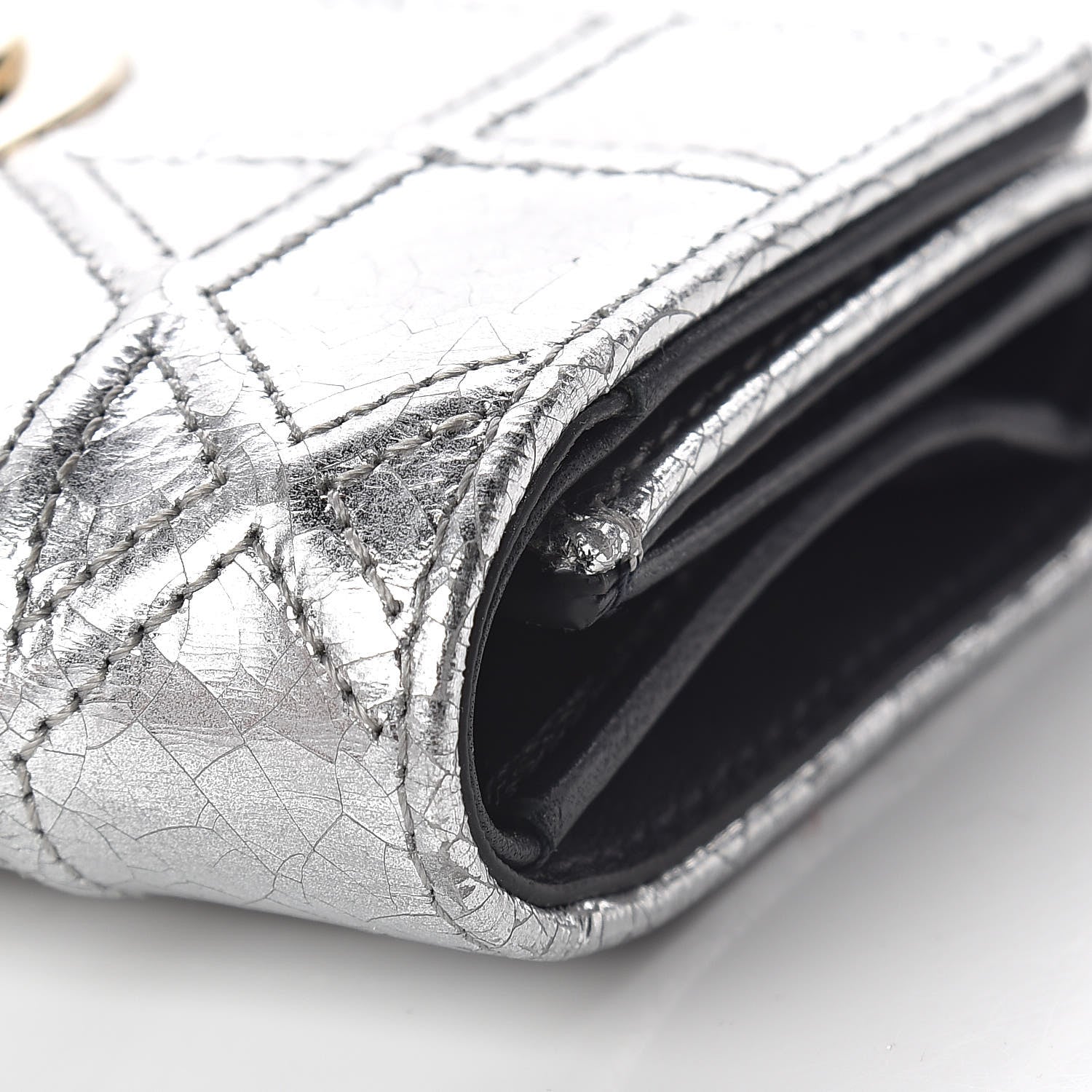 Christian Dior Ceramic Effect Deerskin Cannage Diorama Elancee Wallet Silver 11 of 12