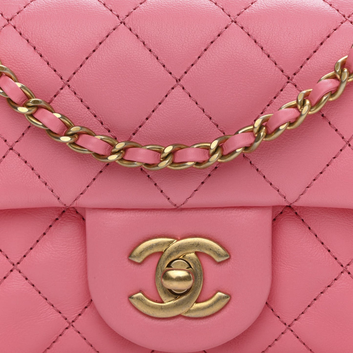Lambskin Quilted Mini Rectangular Pearl Crush Flap Pink