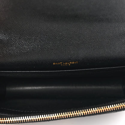 Saint Laurent Grain De Poudre Matelasse Chevron Monogram Envelope Chain Wallet Black 5 of 10