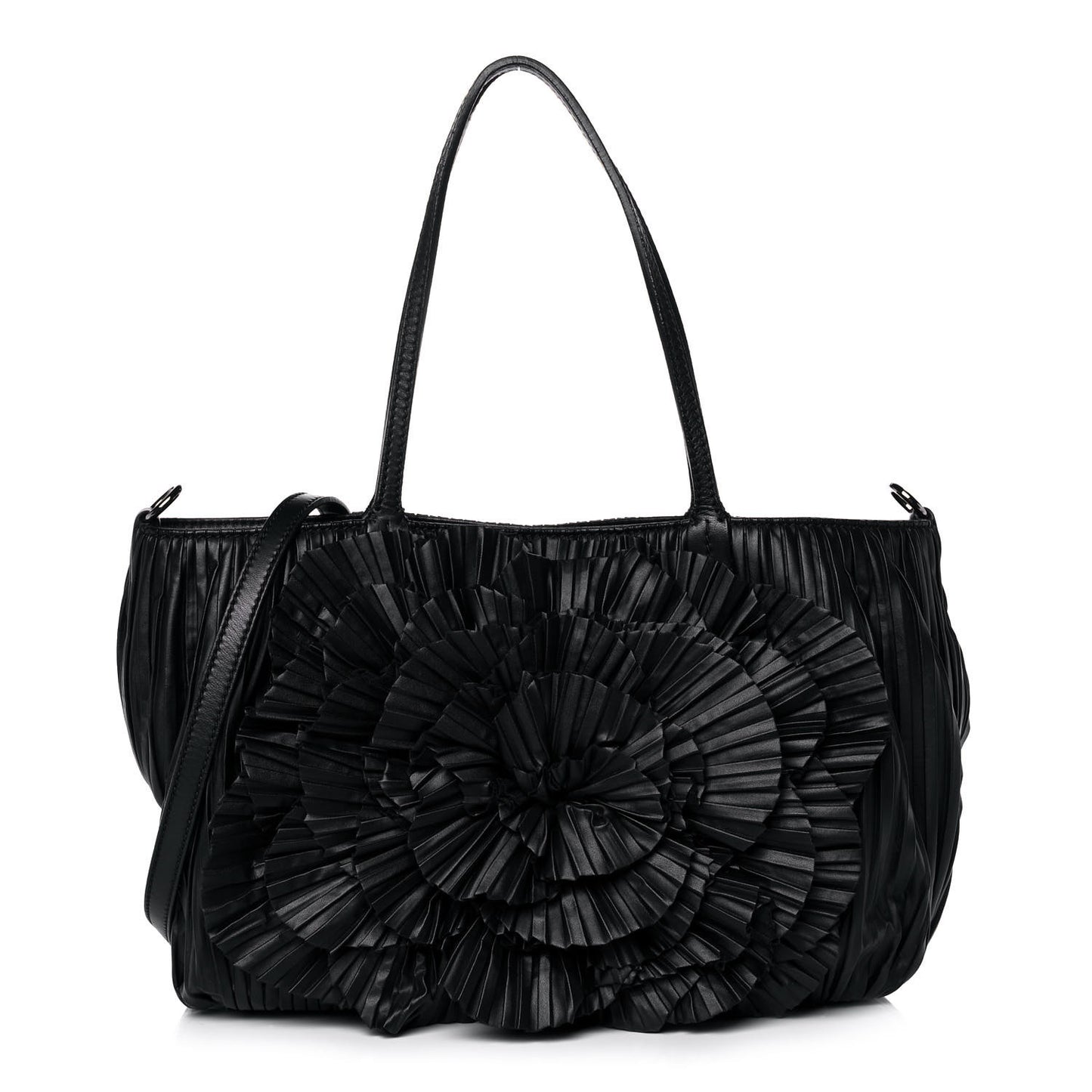 Nappa Pleated Petale Dome Tote Black