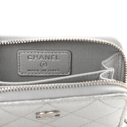 Chanel Glittered Metallic Caviar Quilted Zip Coin Purse Wallet Silver 6 of 9