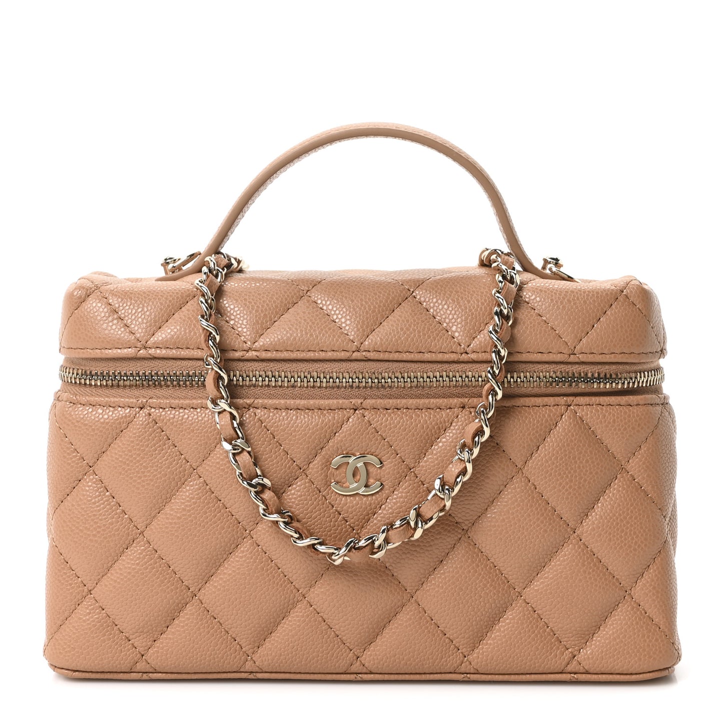 Caviar Quilted Top Handle Slim Vanity With Chain Brown